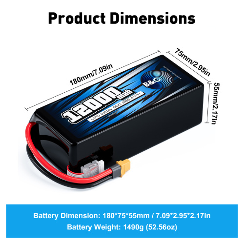Аккумулятор Li-po B&C 12000 MAH 22.2V (6s) 90C, XT60, Soft case (для FPV дронов) фото 2