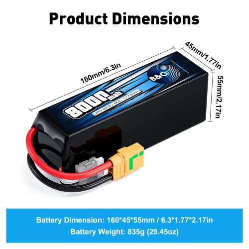 Аккумулятор Li-po B&C 8000 MAH 22.2V (6s) 90C, XT90, Soft case (для FPV дронов) фото 2