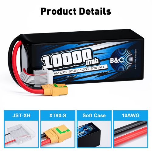 Аккумулятор Li-Po B&C 10000 MAH 30.8V (8s HV) 100C, XT90S, Soft case фото 3