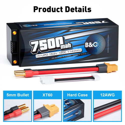 Аккумулятор Li-po B&C 7500 MAH 15.2v (4s HV), 120C, 5mm + XT60, Hardcase фото 3