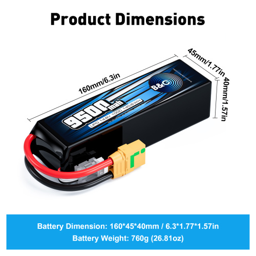 Аккумулятор Li-po B&C 9500 MAH 14.8V (4s) 100C, XT90, Soft case фото 2