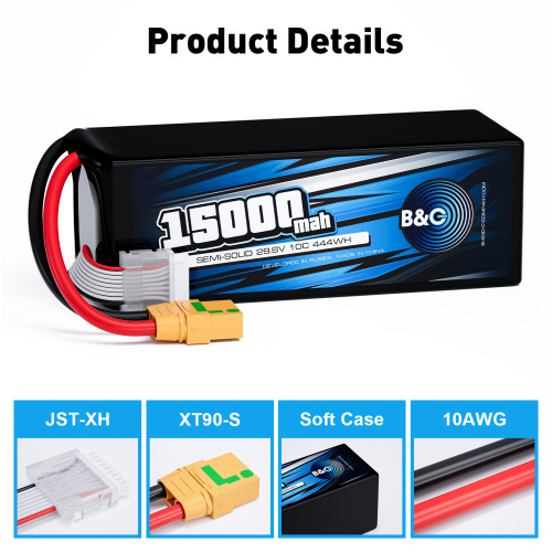 Аккумулятор Semi-Solid (Li-Po) B&C 15000 MAH 29.6V (8s) 10C, XT90S, Soft case фото 3