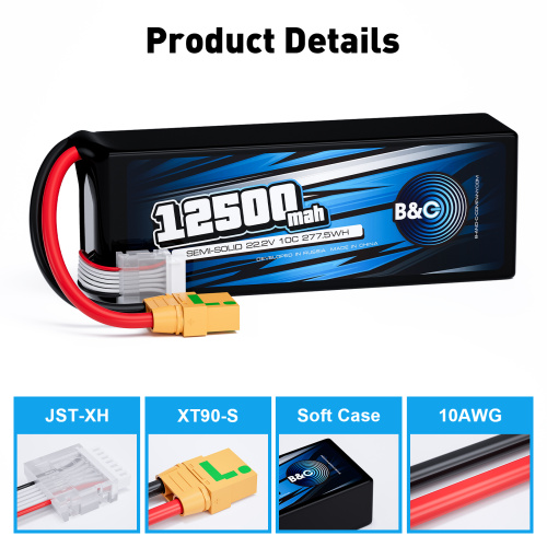Аккумулятор Semi-Solid (Li-Po) B&C 12500 MAH 22.2V (6s) 10C, XT90S, Soft case фото 3