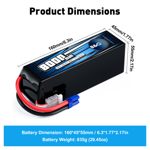 Аккумулятор Li-po B&C 8000 MAH 22.2V (6s) 90C, EC5, Soft case (для FPV дронов) фото 2