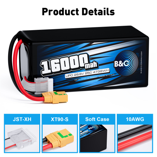 Аккумулятор Li-po B&C 16000 MAH 29.6V (8s) 25C, XT90S, Soft case (Для дронов) фото 3