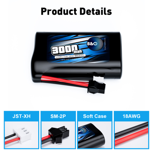 Аккумулятор Li-ion B&C 3000mah Li-ion 7,4 (2s) 18650, 20С,SM-2P, Soft case, для машинок WPL - УРАЛ и ГАЗ 66 фото 3