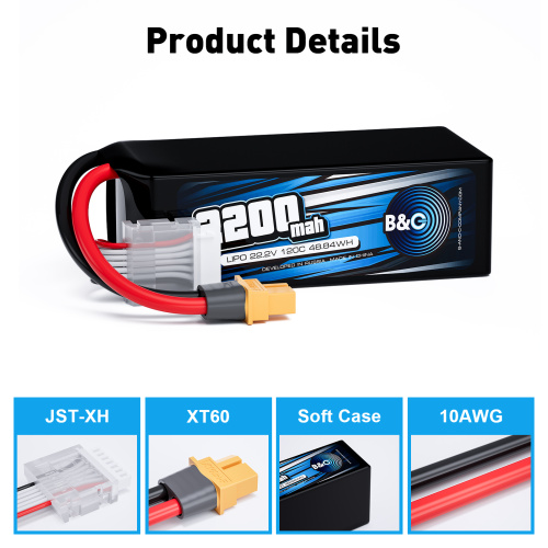 Аккумулятор Li-po B&C 2200 MAH 22.2v (6s) 120C, XT60, Soft case фото 3