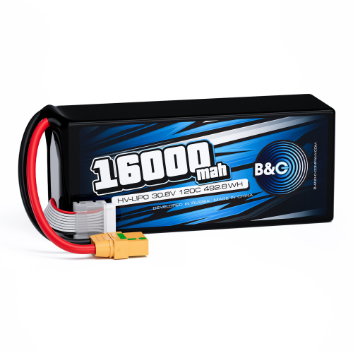 Аккумулятор Li-Po B&C 16000 MAH 30.8V (8s HV) 120C, XT90S, Soft case