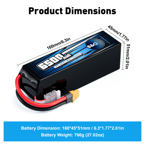 Аккумулятор Li-po B&C 6500 MAH 22.2V (6s) 90C, XT60, Soft case фото 2