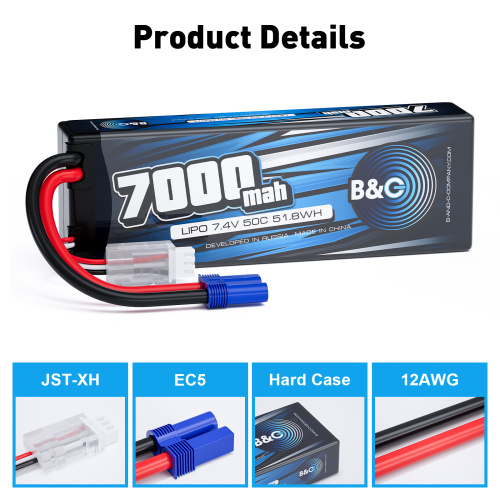 Аккумулятор Li-po B&C 7000 MAH 7.4v (2s), 50C, EC5, Hardcase фото 3