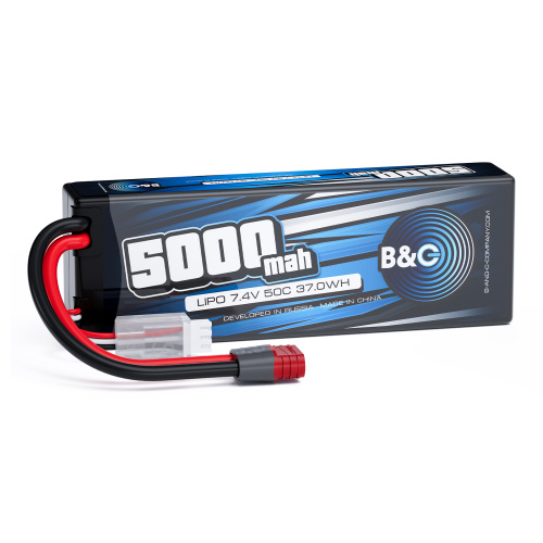 Аккумулятор Li-po B&C 5000 MAH 7.4v (2s), 50C, T-plug, Hard case