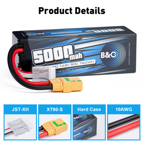 Аккумулятор Li-po B&C 5000 MAH 14.8v (4s) 50C, XT90S, Hard case фото 3