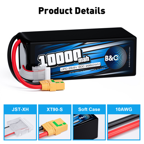 Аккумулятор Li-po B&C 10000 MAH 29.6V (8s) 90C, XT90S, Soft case (Для дронов) фото 3