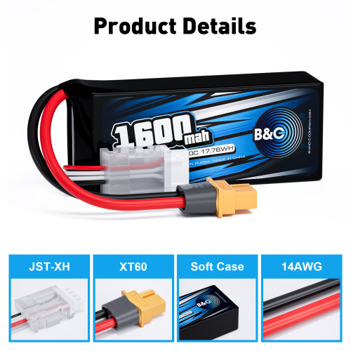 Аккумулятор Li-po B&C 1600 MAH 11.1v (3s) 60C, XT60, Soft case фото 3