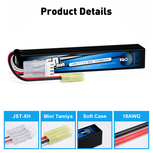 Аккумулятор для страйкбола Li-po B&C 1350 MAH 11.1V (3s) 30C, Mini Tamiya, Soft case фото 3