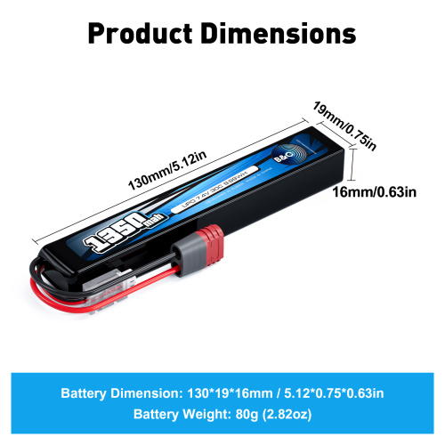 Аккумулятор для страйкбола Li-po B&C 1350 MAH 7.4V (2s) 30C, T-plug, Soft case фото 2