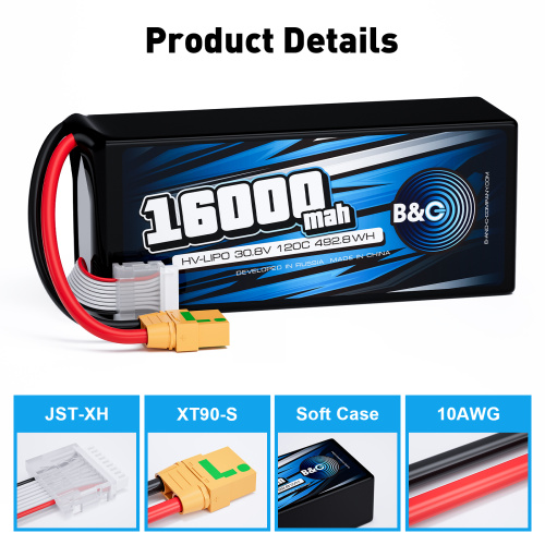 Аккумулятор Li-Po B&C 16000 MAH 30.8V (8s HV) 120C, XT90S, Soft case фото 3