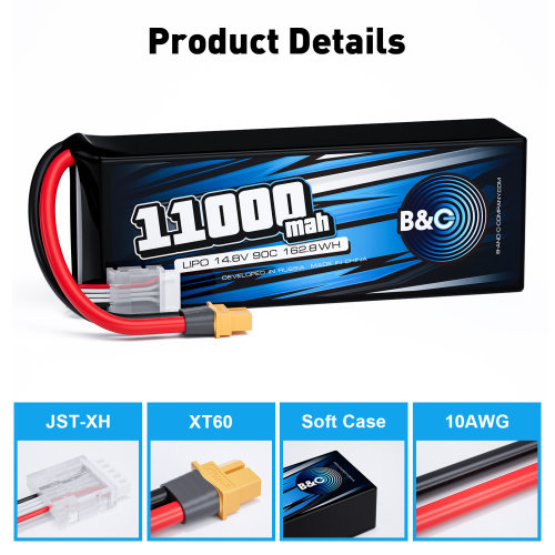 Аккумулятор Li-po B&C 11000 MAH 14.8V (4s) 90C, XT60, Soft case фото 3