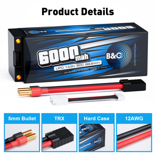 Аккумулятор Li-po B&C 6000 MAH 14.8v (4s) 90C, 5mm + TRX, Hard case фото 3