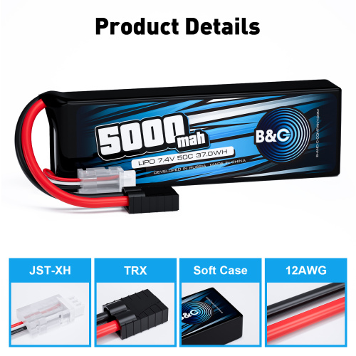 Аккумулятор Li-po B&C 5000 MAH 7.4v (2s), 50C, TRX, Soft case фото 3