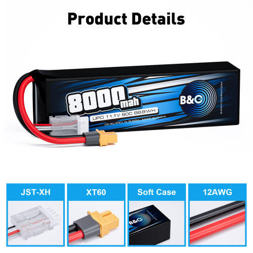 Аккумулятор Li-po B&C 8000 MAH 11.1V (3s) 90C, XT60, Soft case фото 3