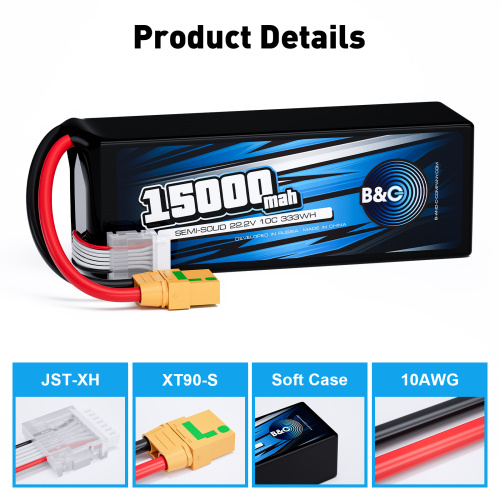 Аккумулятор Semi-Solid (Li-Po) B&C 15000 MAH 22.2V (6s) 10C, XT90S, Soft case фото 3