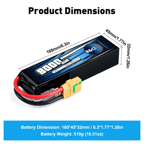 Аккумулятор Li-po B&C 8000 MAH 11.1V (3s) 90C, XT90, Soft case фото 2
