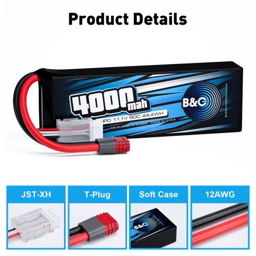 Аккумулятор Li-Po B&C 4000 MAH 11.1v (3s) 90C, T-Plug, Soft case фото 3