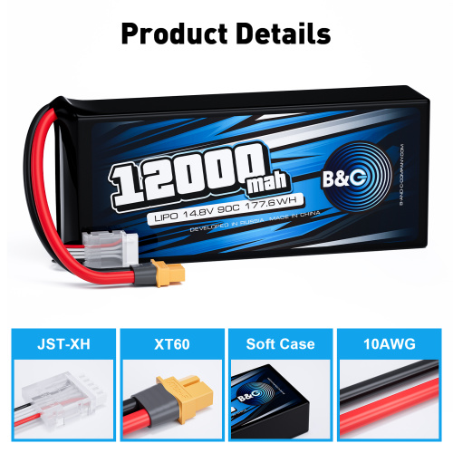 Аккумулятор Li-po B&C 12000 MAH 14.8V (4s) 90C, XT60, Soft case фото 3