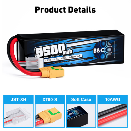 Аккумулятор Li-po B&C 9500 MAH 14.8V (4s) 100C, XT90, Soft case фото 3