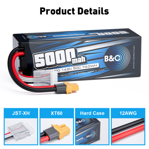 Аккумулятор Li-po B&C 5000 MAH 14.8v (4s) 50C, XT60, Hard case фото 3