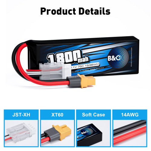 Аккумулятор Li-po B&C 1800 MAH 11.1v (3s) 75C, XT60, Soft case фото 3