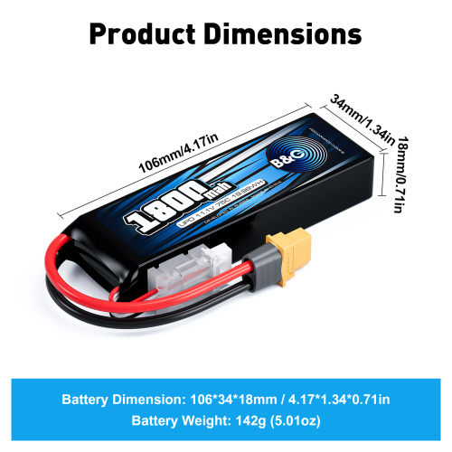 Аккумулятор Li-po B&C 1800 MAH 11.1v (3s) 75C, XT60, Soft case фото 2
