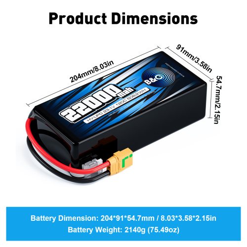 Аккумулятор Li-Po B&C 22000 MAH 23.1V (6sHV) 120C, XT90S, Soft case фото 2