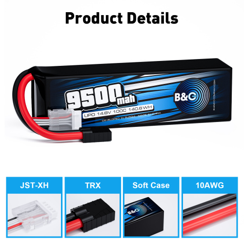 Аккумулятор Li-po B&C 9500 MAH 14.8V (4s) 100C, TRX, Soft case фото 3