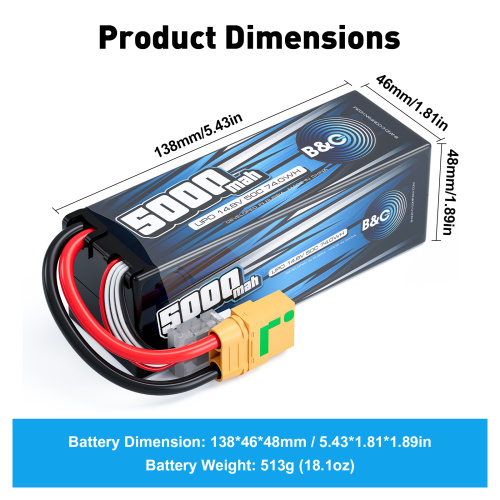 Аккумулятор Li-po B&C 5000 MAH 14.8v (4s) 50C, XT90S, Hard case фото 2