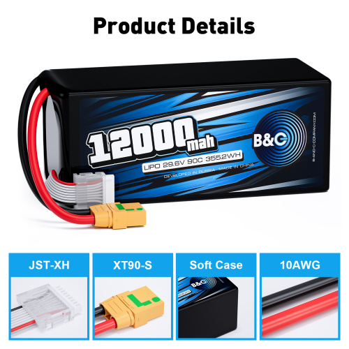 Аккумулятор Li-po B&C 12000 MAH 29.6V (8s) 90C, XT90S, Soft case (Для дронов) фото 3