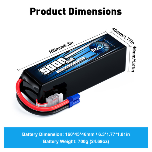 Аккумулятор Li-po B&C 5000 MAH 22.2V (6s) 90C, EC5, Soft case (Для Arrma моделей) фото 2