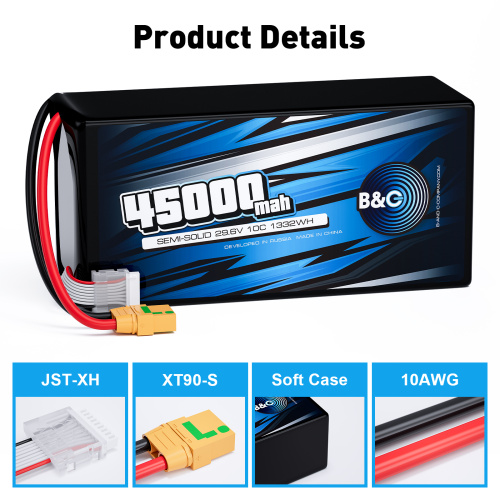 Аккумулятор Semi-Solid (Li-Po) B&C 45000 MAH 29.6V (8s) 10C, XT90S, Soft case фото 3