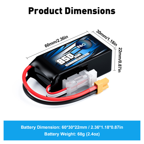 Аккумулятор Li-po B&C 850 MAH 11.1v (3s) 75C, XT30, Soft case фото 3