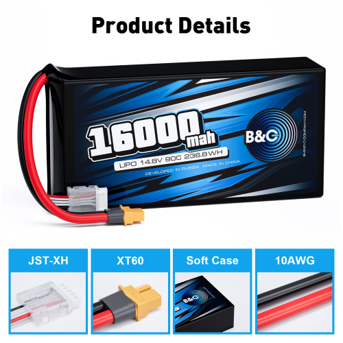 Аккумулятор Li-po B&C 16000 MAH 14.8V (4s) 90C, XT60, Soft case фото 3