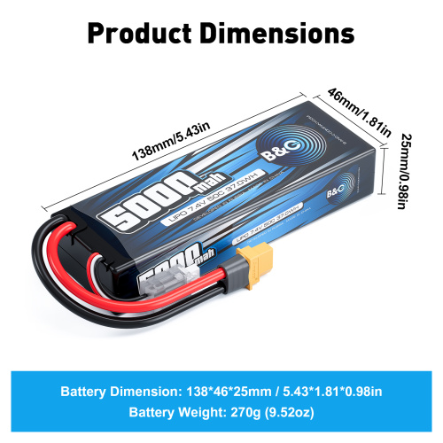 Аккумулятор Li-po B&C 5000 MAH 7.4v (2s), 50C, XT60, Hard case фото 2