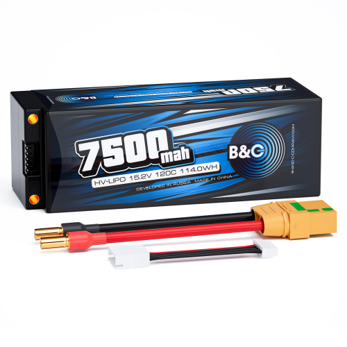 Аккумулятор Li-po B&C 7500 MAH 15.2v (4s HV), 120C, 5mm + XT90, Hardcase