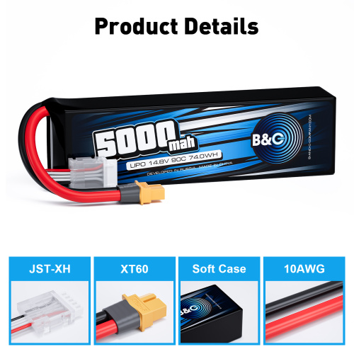 Аккумулятор Li-po B&C 5000 MAH 14.8V (4s) 90C, XT60, Soft case фото 3
