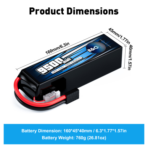 Аккумулятор Li-po B&C 9500 MAH 14.8V (4s) 100C, TRX, Soft case фото 2