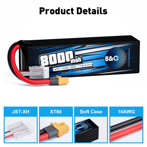 Аккумулятор Li-po B&C 8000 MAH 14.8V (4s) 90C, XT60, Soft case фото 3