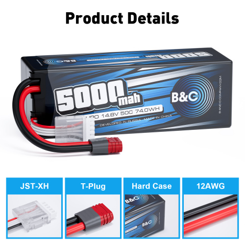 Аккумулятор Li-po B&C 5000 MAH 14.8v (4s) 50C, T-Plug, Hard case фото 3