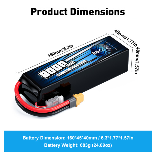 Аккумулятор Li-po B&C 8000 MAH 14.8V (4s) 90C, XT60, Soft case фото 2